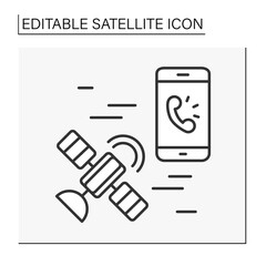  Galaxy line icon. Artificial body redirects cell to mobile phone.Satellite concept. Isolated vector illustration. Editable stroke