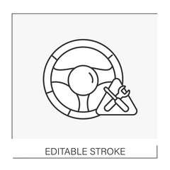  Inspections line icon. Steering wheel repair. Perfect transport repair service. Car service concept. Isolated vector illustration. Editable stroke