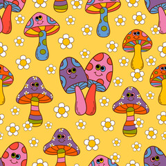 seamless pattern with  funny mushrooms