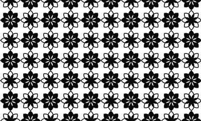 Seamless geometric Black and White pattern background. Seamless abstract pattern with flowers. Vector illustration with blossoming flower. Floral wallpaper Fabric design textile Modern stylish texture