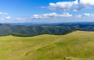 Fototapeta na wymiar Aerial landscape of an alpine pasture in the Carpathian mountains