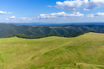 Fototapeta na wymiar an alpine pasture in the Carpathian mountains seen from above