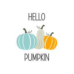 Hello Pumpkin inspirational slogan inscription. Vector Thanksgiving quotes. Illustration for prints on t-shirts and bags, posters, cards. Fall phrase. Isolated on white background.
