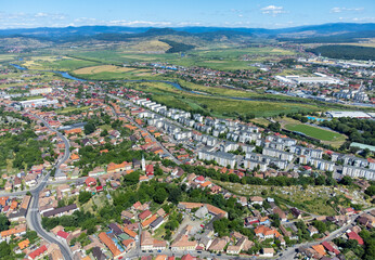 aerial landscape of Reghin city - Romania seen from above