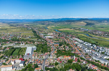 Fototapeta na wymiar Landscape of Reghin city seen from above