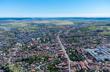 Fototapeta na wymiar Landscape of Reghin city seen from above