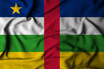 selective focus central africa flag, with waving fabric texture. 3D illustration