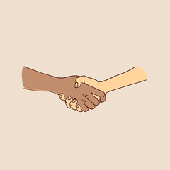 Illustration of two interracial holding hands.