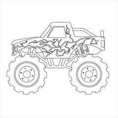 cartoon funny car vector , monster truck coloring page, Modern Car vector , Illustration of Business car Luxury life Technology concept Car line art , coloring book page for kids