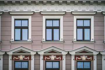 Winter cityscape of Riga. Exterior of modern residential building.