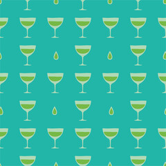 Vermouth glass seamless pattern, great design for any purposes. Doodle style. Hand drawn image. Color repeat template. Party drinks concept. Freehand drawing. Cartoon sketch graphic draft