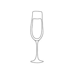 Champagne glass. Hand drawn line cartoon illustration. Romantic alcoholic drink. Doodle outline art graphic design. Beverage for restaurants, cafes and pubs. Freehand drawing style