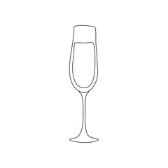 Champagne glass. Hand drawn line cartoon illustration. Romantic alcoholic drink. Doodle outline art graphic design. Beverage for restaurants, cafes and pubs. Freehand drawing style