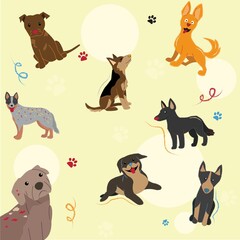 Funny cute happy dog seamless pattern kids fabric background cartoon character illustration