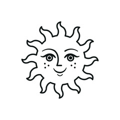 Sun face symbol.Vector illustration. Vector illustration isolated on white background. Element for design, tattoo, logo. Esoteric symbols.