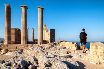 Pillars in acropolis of Lindos at Rhodes island in Greece