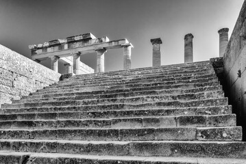 Stairs into the Lindos acropolis in Rhodes island in Greece