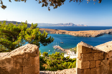 View on Rhodes island from Lindos acropolis, Greece