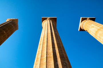 Doric columns at Lindos Acropolis in Rhodes island in Greece