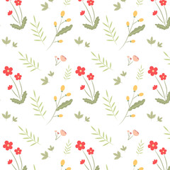 Beautiful vector floral summer seamless pattern with hand drawn field wild flowers. Stock illustration.