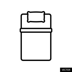 Single bed with pillow vector icon in line style design for website design, app, UI, isolated on white background. Editable stroke. Vector illustration.