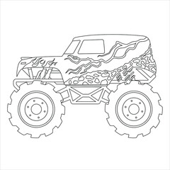 cartoon funny car vector , monster truck coloring page, Modern Car vector , Illustration of Business car Luxury life Technology concept Car line art , coloring book page for kids