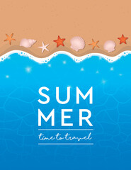summer holiday beach background with shell starfish crab