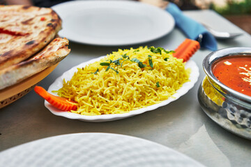  Delicious indian tikka masala food on wooden surface