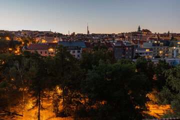Fototapeta na wymiar sunset over the Vrsovice district of Prague