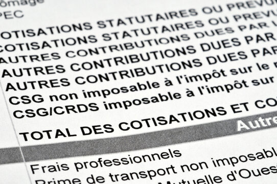 D&eacute;tail d'une fiche de paie fran&ccedil;aise avec les cotisations