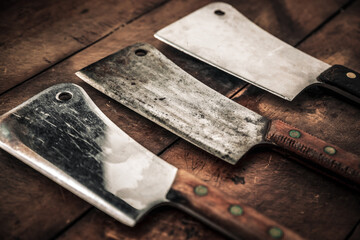 close up picture of three meat butchers