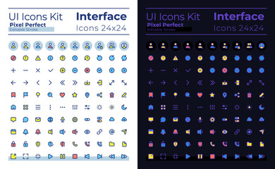 Minimalistic and simple looking pixel perfect RGB color ui icons set for dark, light mode. GUI, UX design for mobile app. Vector isolated pictograms. Editable stroke. Montserrat Bold, Light fonts used