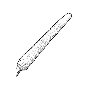 Marijuana roll. Handmade cigarette with cannabis. Sketch by hand on the topic of smoking marijuana. joint or spliff.