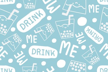Milk tea beverage doodle cartoon pattern