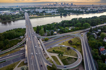 Aerial drone top view of Warsaw, Poland