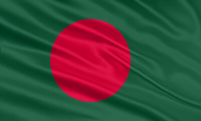 Bangladesh flag design. Waving Bangladeshi flag made of satin or silk fabric. Vector Illustration.