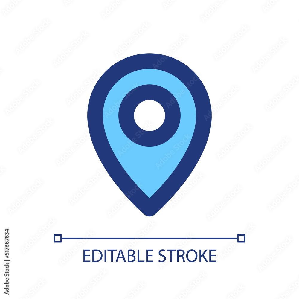 Poster location pin pixel perfect rgb color ui icon. saving spot on map. simple filled line element. gui, u