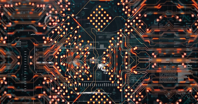 Image of computer circuit board over data processing