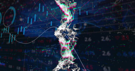 Image of shapes over data processing on black background