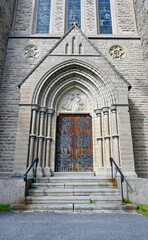 Fototapeta na wymiar side entry to Olaus Petri Church in Orebro Sweden