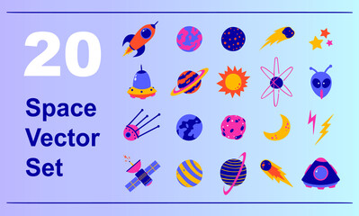 Colorful Space Flat Vector Set or Pack