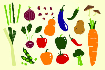 Colorful Vegetables Flat Icon or Vector Set