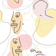 Face line pattern Abstract drawing seamless print