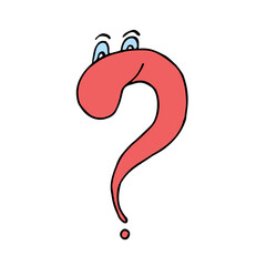 Question mark with eyes and smile in doodle style. Hand Drawn. Freehand drawing. Sketch.