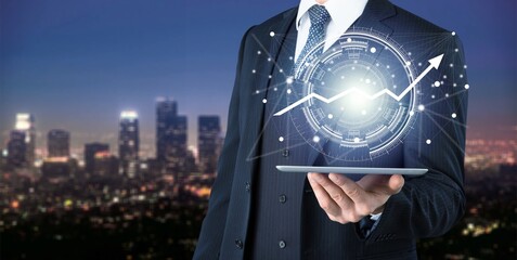 Targeting the business concept, Businessman touching business target on virtual screen, Planning...