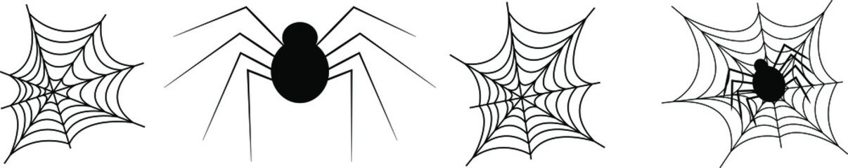  Vector set of cobwebs and spiders in black and white. Can be used as a tattoo sketch or decoration for postcards,
 websites, business cards, badges, icons or stickers.
