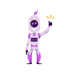 Cute purple robot mascot thumbs up, good job, flat style, vector illustration