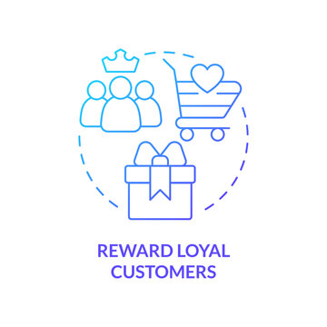 Reward loyal customers blue gradient concept icon. Bonus program. Allowance. Discount strategy abstract idea thin line illustration. Isolated outline drawing. Myriad Pro-Bold font used