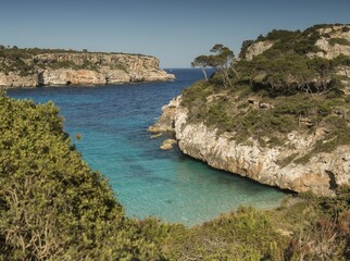 Es Calo des Moro beach. A small beach in the south of the island of Mallorca, Spain. A sought-after destination for vacation, swimming, relaxation.