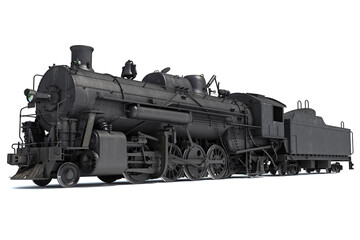 Steam locomotive 3d rendering on a white background - obrazy, fototapety, plakaty